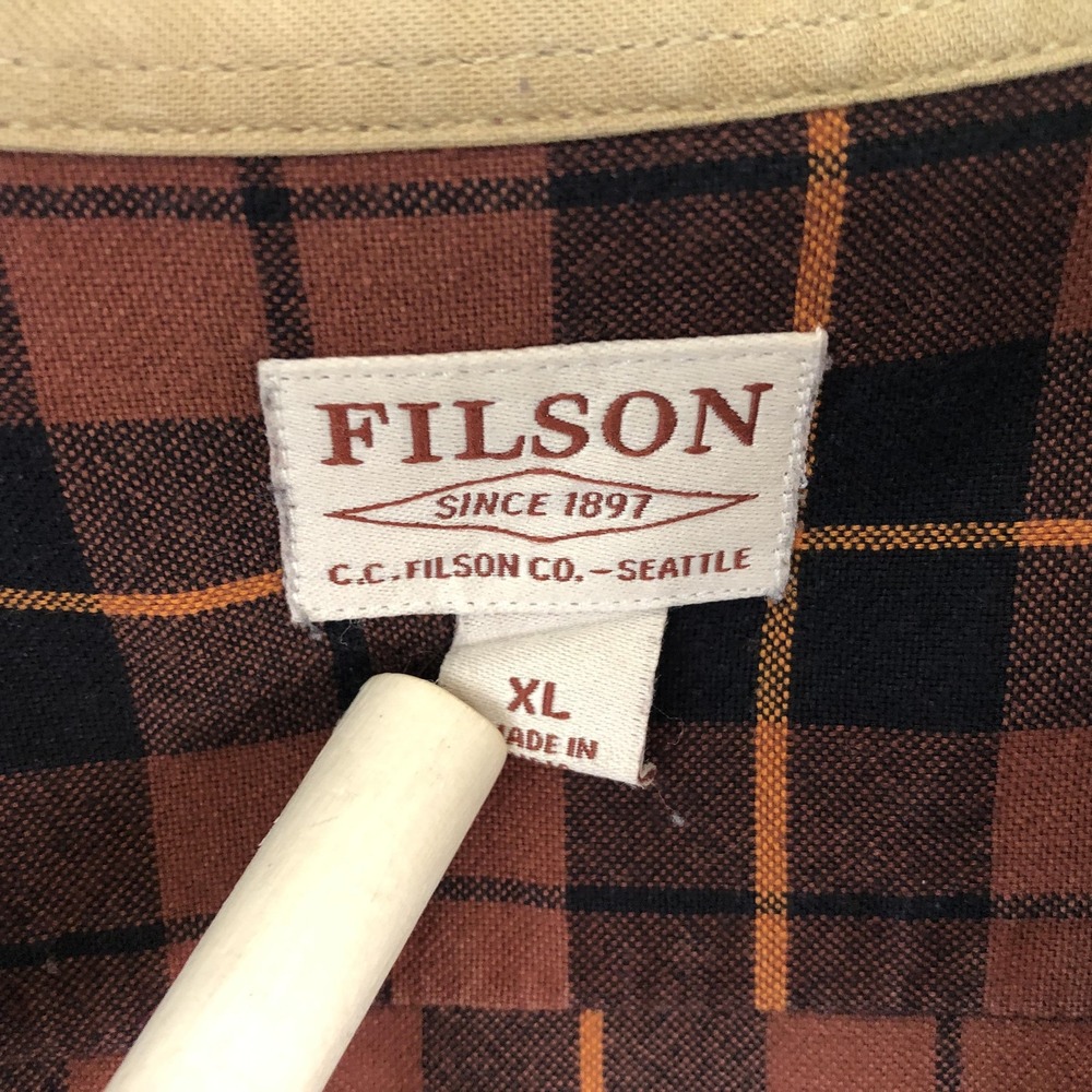 Filson Shirt Mens XL Brown Plaid Cotton Long Sleeve Button Front Casual - Picture 3 of 9